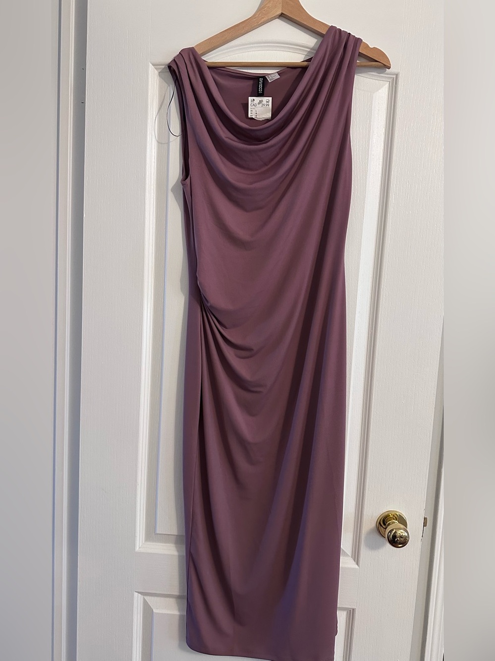 H&M Sleeveless Draped Midi Dress in Mauve Plum